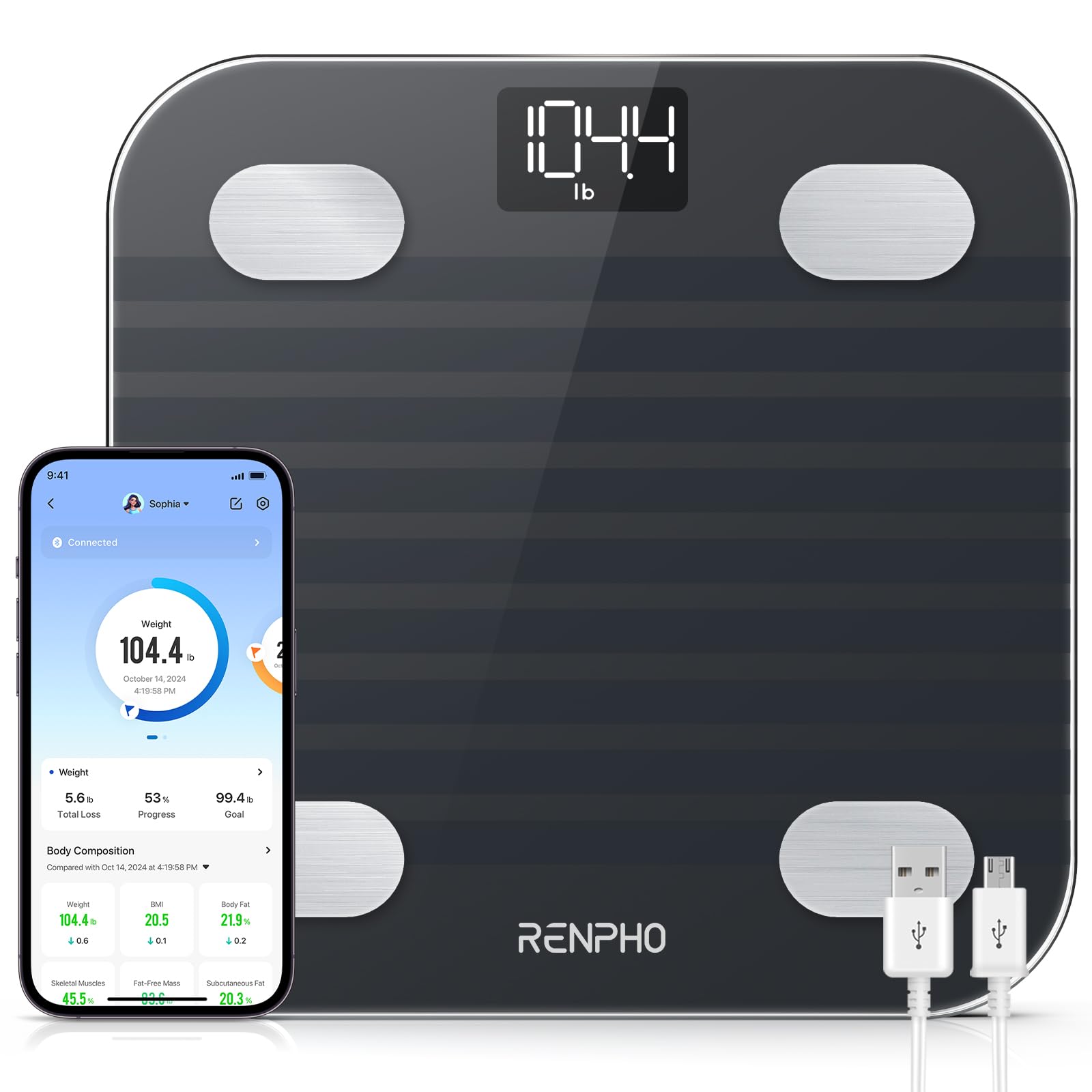 Foto 2 pulgar | Báscula Inteligente Renpho Elis 1 Recargable con 13 Monitores Corporales - Venta Internacional