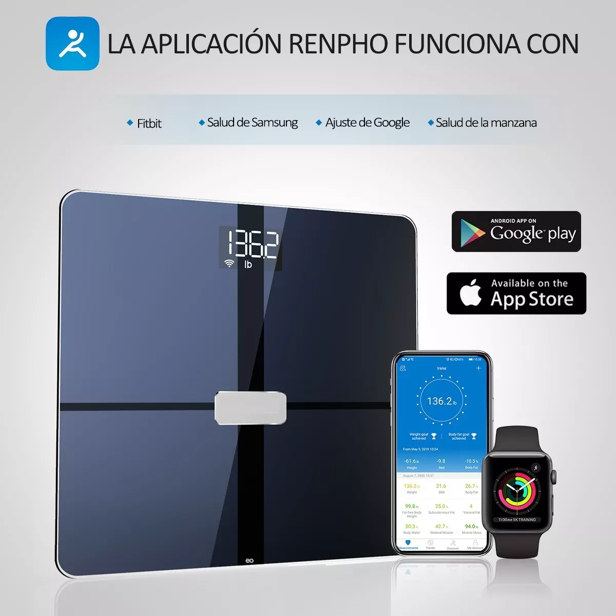 Foto 3 | Báscula Con Cálculo De Grasa Corporal/bluetooth/wi-fi Eo Safe Imports Esi-10790-1 Negro