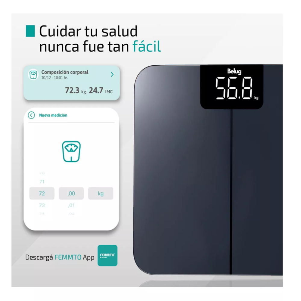 Foto 6 pulgar | Bascula Digital Belug  Peso Personas 180 Kg Pesa Corporal Sensor Temperatura Negro