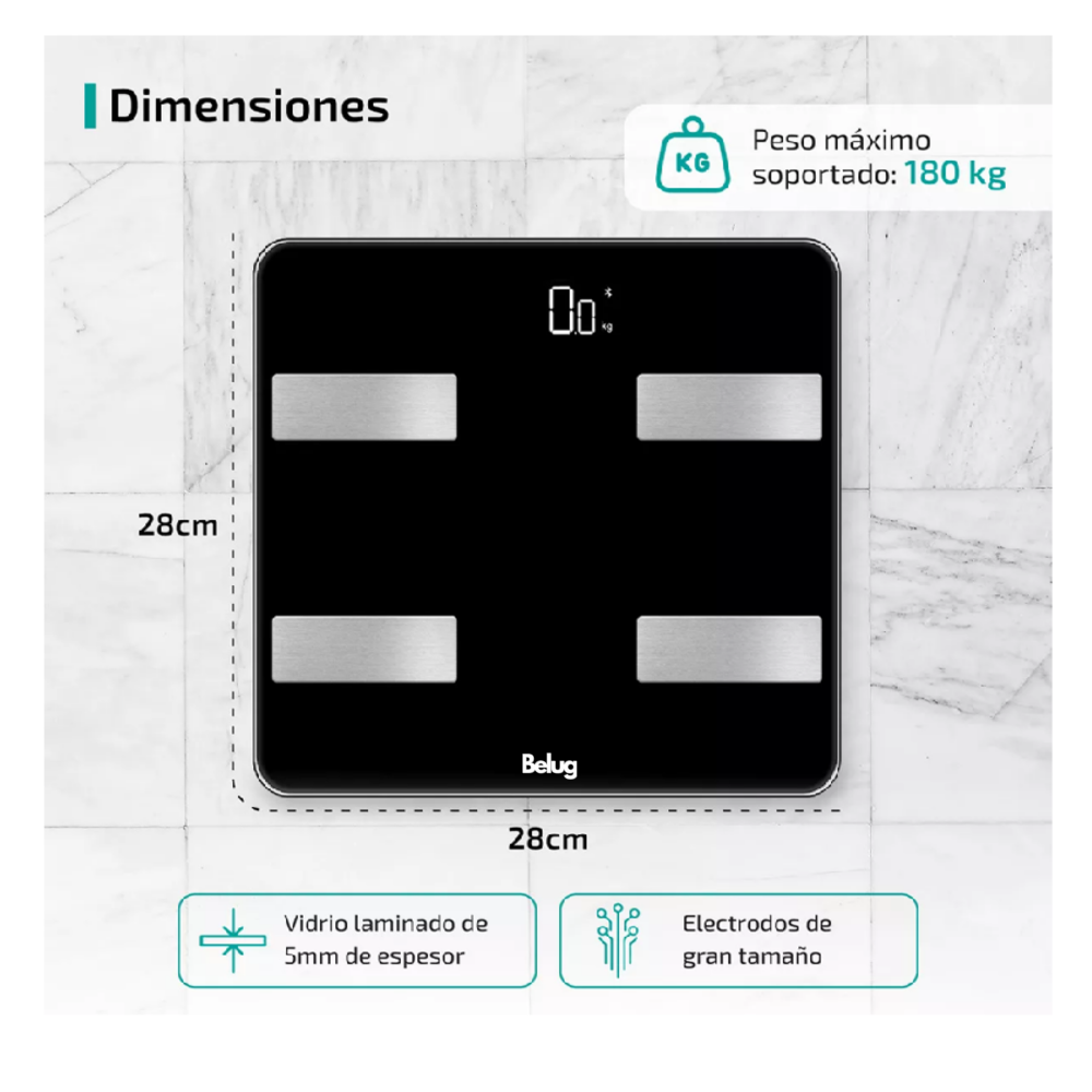 Foto 5 pulgar | Bascula Digital Belug  Bioimpedancia Inteligente 180 Kg Peso Personas Pesa Corporal Negro