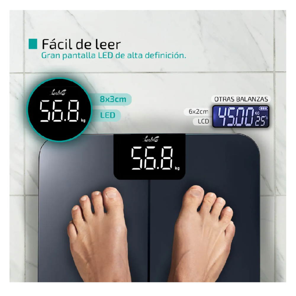 Foto 5 pulgar | Bascula Digital Peso Lab.g Personas 180 Kg Pesa Corporal Sensor Temperatura Negro