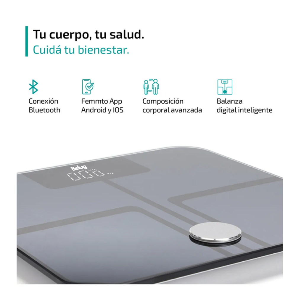 Foto 2 | Bascula Digital Bioimpedancia Inteligente Bluetooth 180kg Belug, Negro