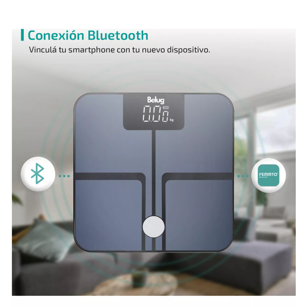 Foto 4 pulgar | Bascula Digital Bioimpedancia Inteligente Bluetooth 180kg Belug, Negro