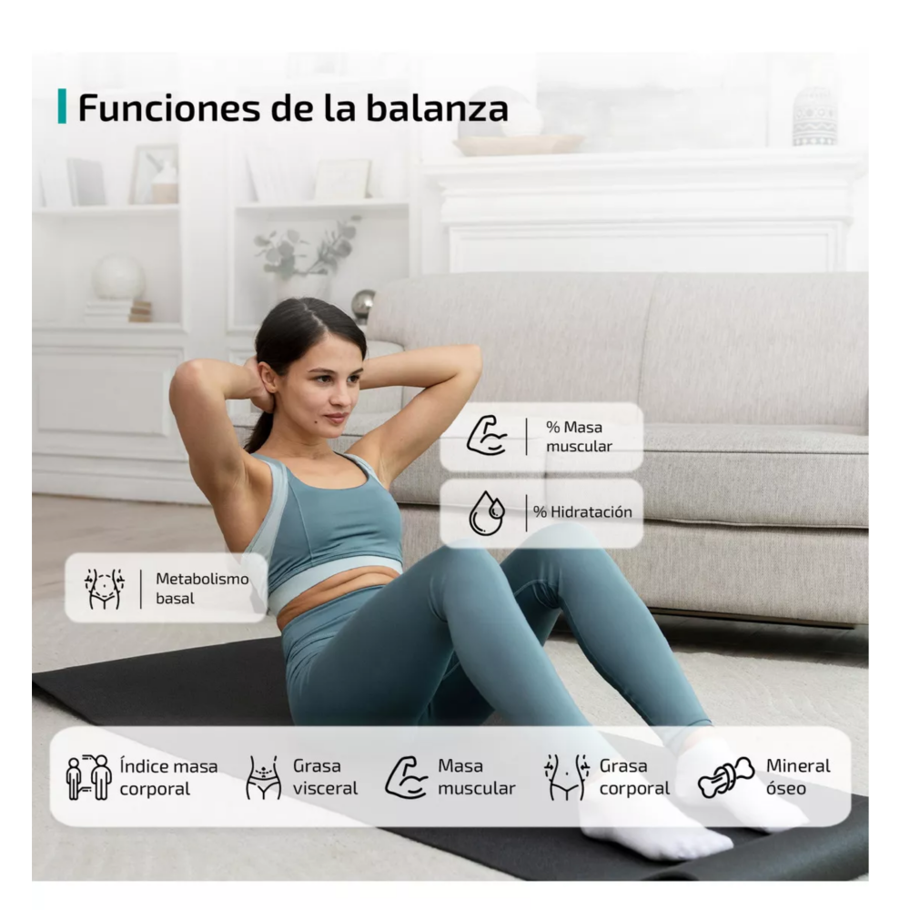 Foto 5 pulgar | Bascula Digital Bioimpedancia Inteligente Bluetooth 180kg Belug, Negro