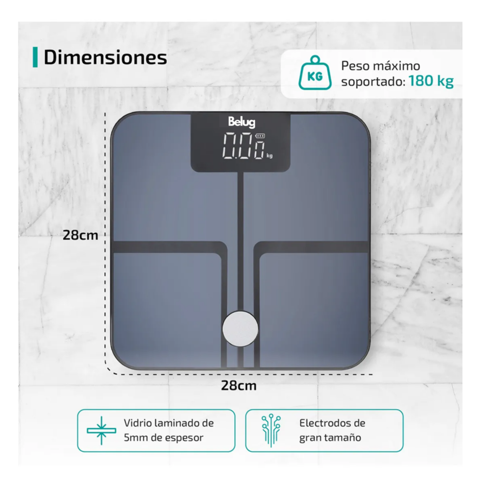Foto 6 pulgar | Bascula Digital Bioimpedancia Inteligente Bluetooth 180kg Belug, Negro