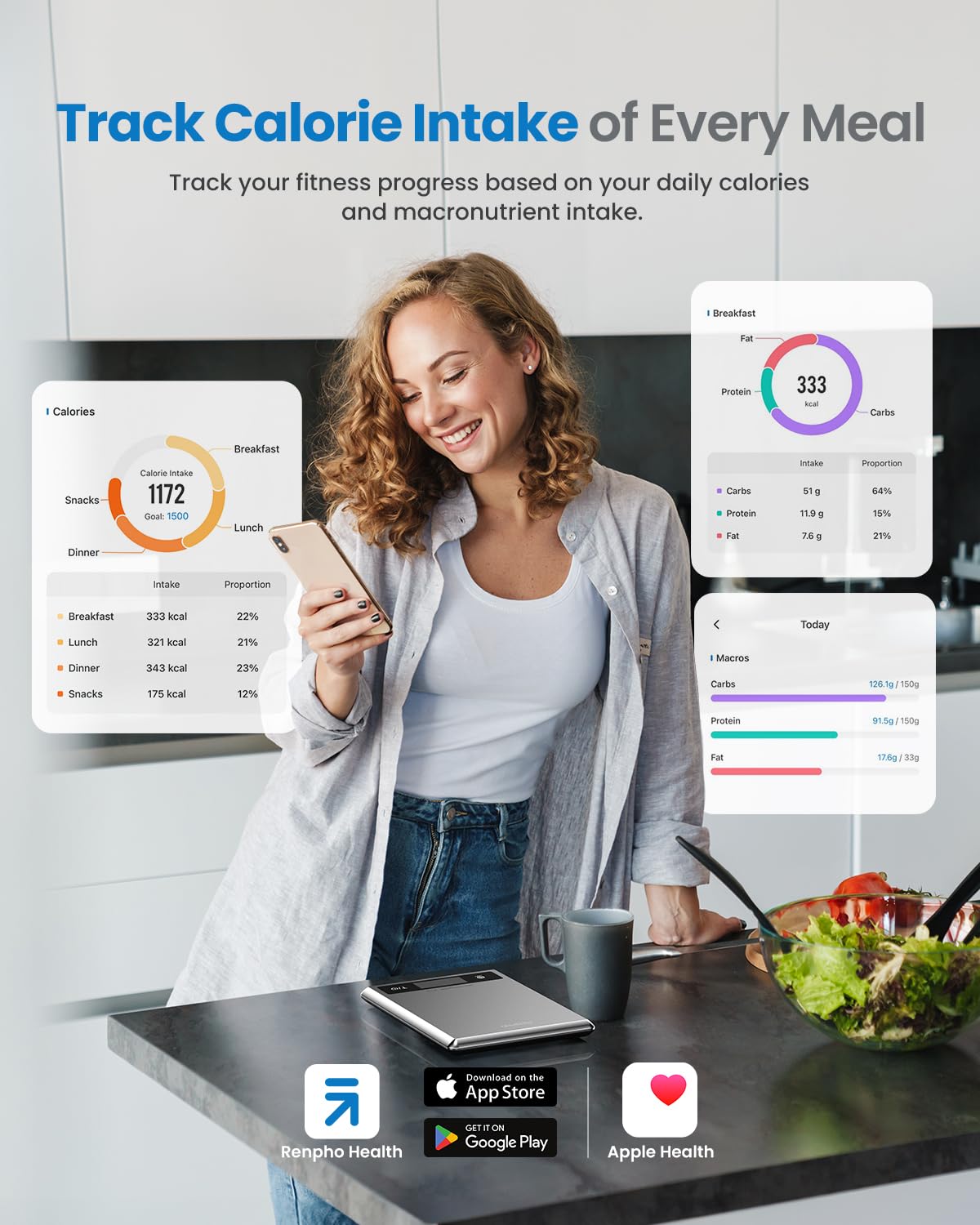 Foto 5 pulgar | Báscula Smart Food Kitchen Renpho Con Calculadora Nutricional - Venta Internacional.