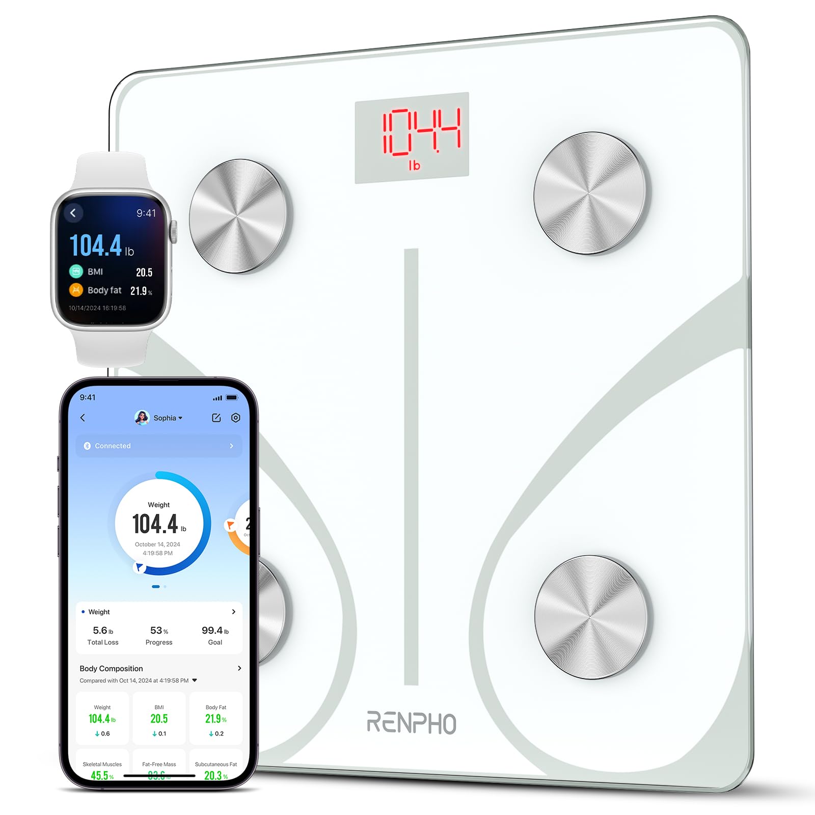 Foto 1 | Báscula Inteligente Renpho Para Peso Corporal Con Aplicación Bluetooth Bmi, Blanca - Venta Internacional.