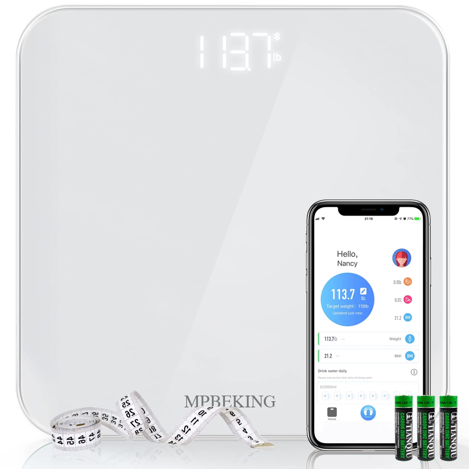 Foto 2 pulgar | Báscula Digital De Baño Con Bluetooth Y Pantalla Led – Alta Precisión Y Diseño Moderno (blanco)