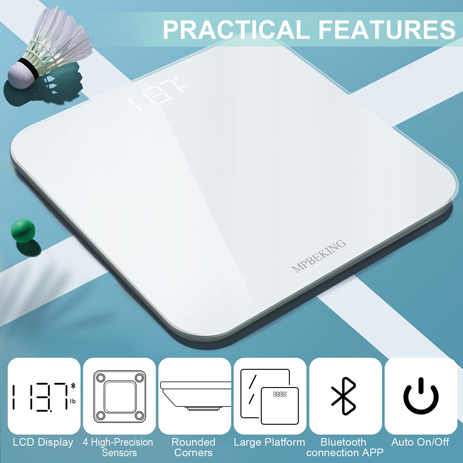 Foto 3 pulgar | Báscula Digital De Baño Con Bluetooth Y Pantalla Led – Alta Precisión Y Diseño Moderno (blanco)