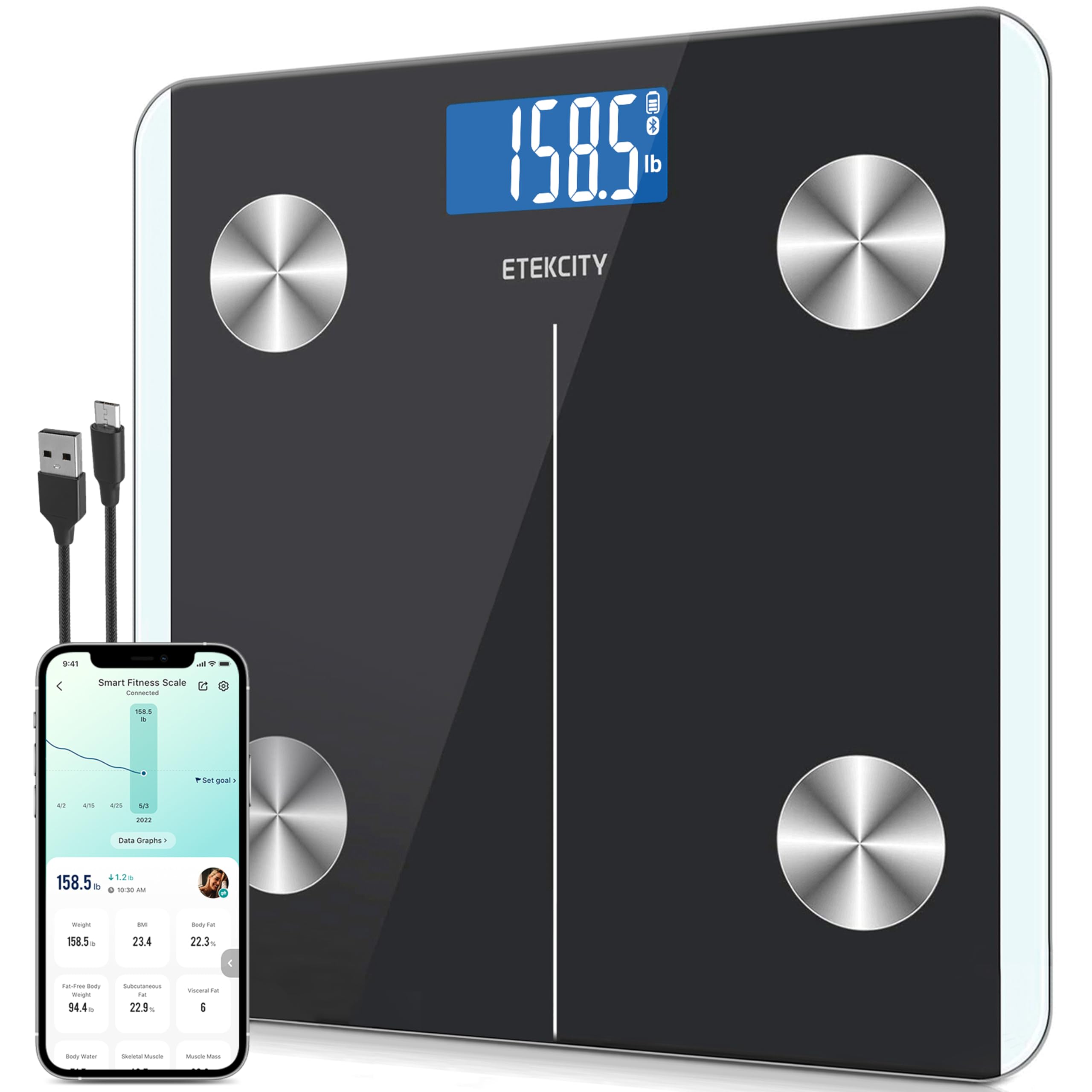 Foto 2 pulgar | Báscula Corporal Recargable Inteligente Etekcity 180 kg Negra - Venta Internacional