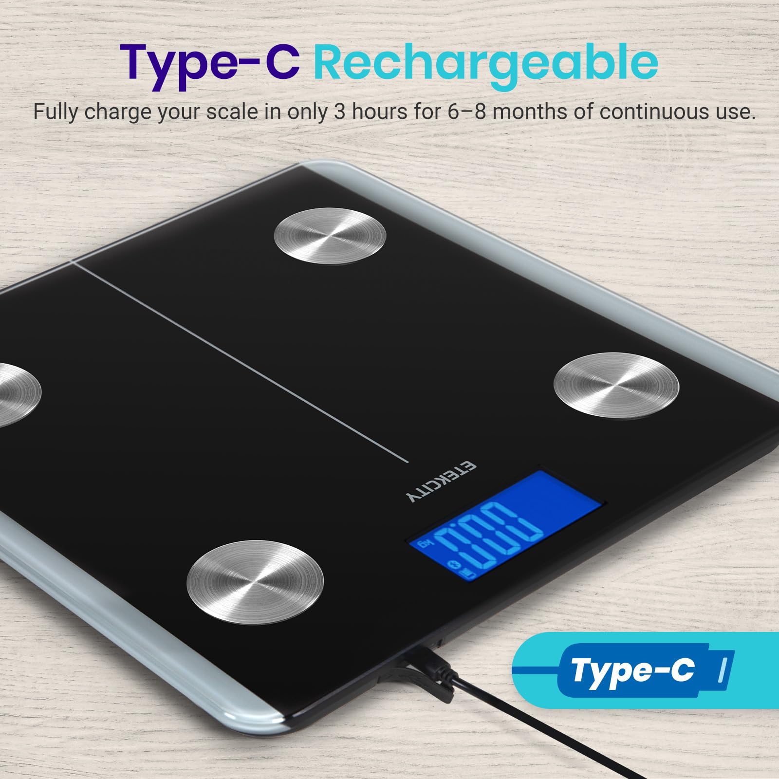 Foto 2 | Báscula Corporal Recargable Inteligente Etekcity 180 kg Negra - Venta Internacional