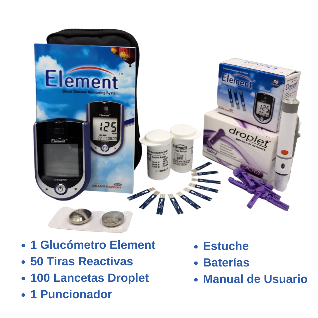 Foto 3 pulgar | Glucómetro Element Kit + 50 Tiras Reactivas + 100 Lancetas