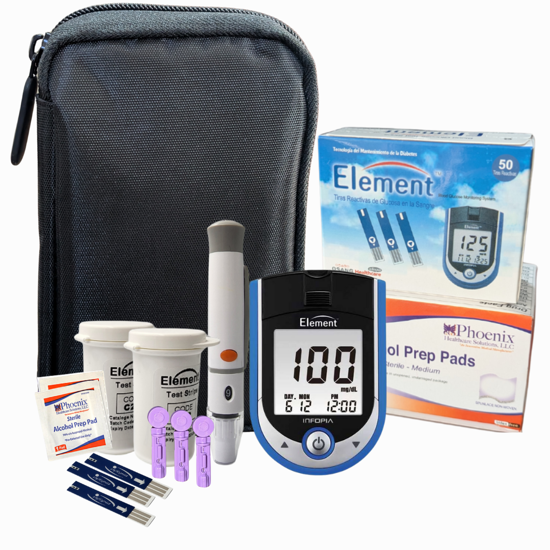 Foto 2 pulgar | Kit Element -  Medidor De Glucosa, 50 Tiras Reactivas Y 100 Toallitas Acolchadas