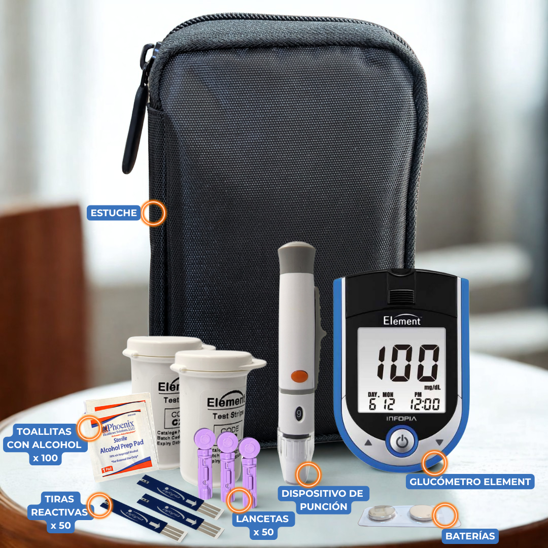 Foto 4 pulgar | Kit Element -  Medidor De Glucosa, 50 Tiras Reactivas Y 100 Toallitas Acolchadas
