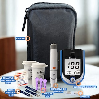 Foto 3 | Kit Element - Medidor De Glucosa, 50 Tiras Reactivas Y 100 Toallitas Acolchadas