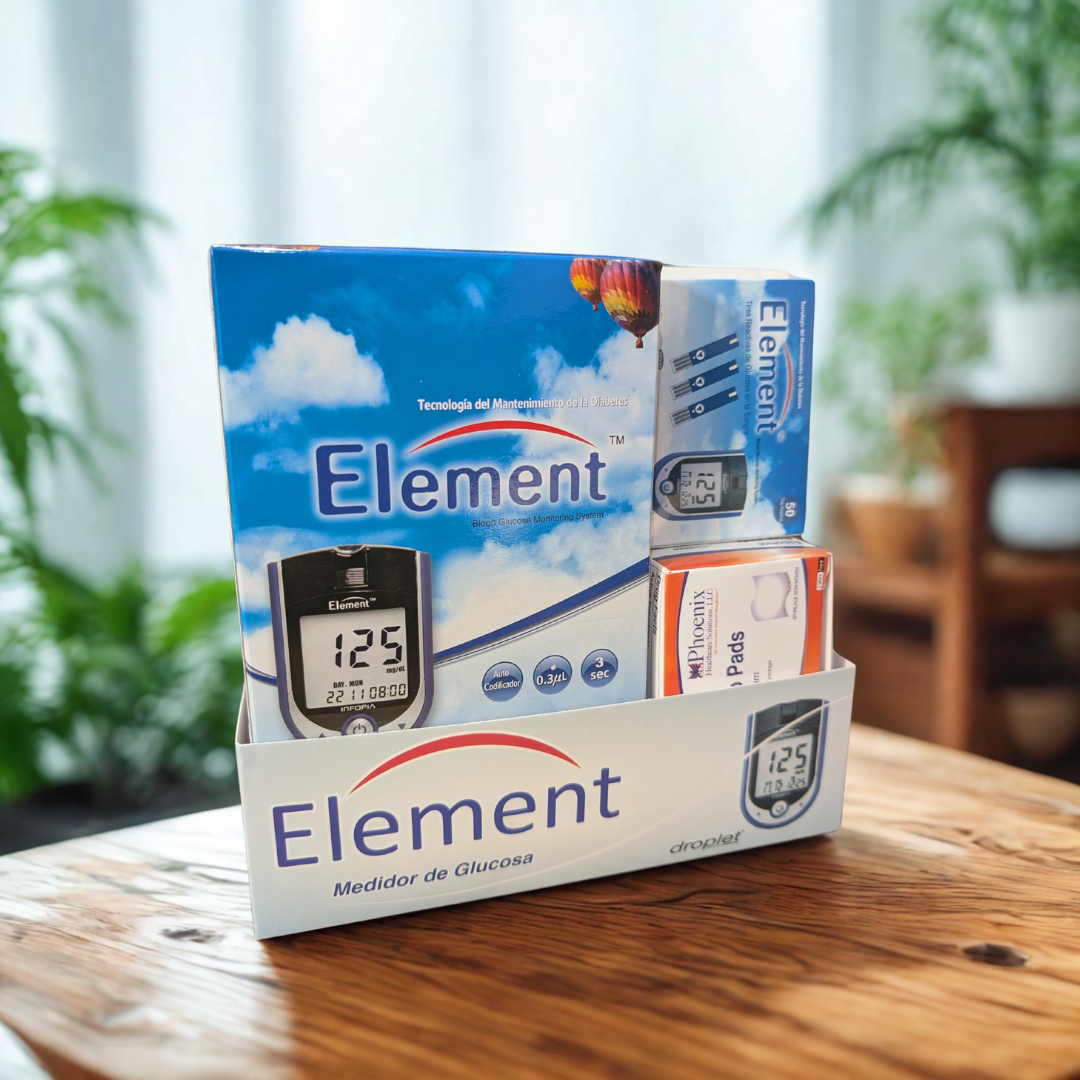 Foto 4 | Kit Element -  Medidor De Glucosa, 50 Tiras Reactivas Y 100 Toallitas Acolchadas