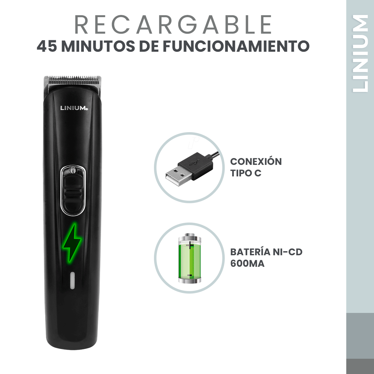 Foto 4 pulgar | Rasuradora y Cortadora de Pelo Linium Eléctrica Recargable Negro