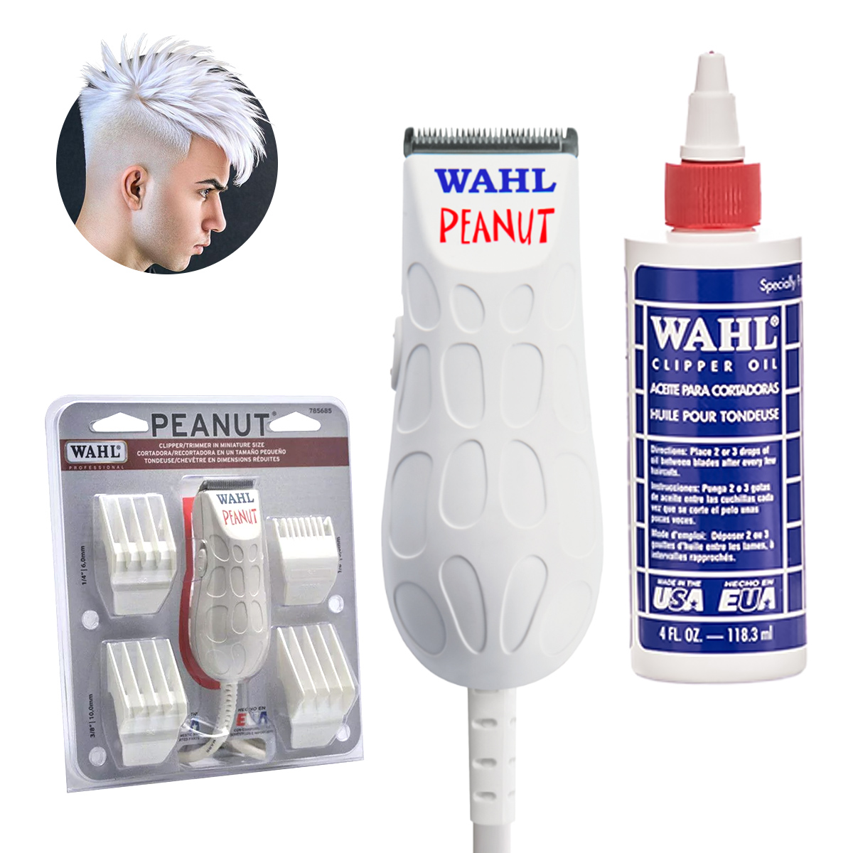 Recortadora Profesional Wahl Peanut Blanca + Aceite Lubricante para Cuchillas