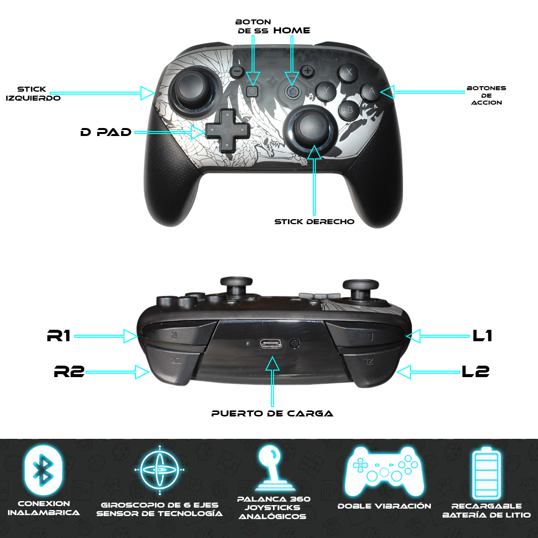 Foto 3 | Control Inalámbrico Recargable Joystick color Plata Compatible con N- Switch y Pc