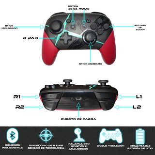 Foto 3 | Control Inalámbrico Recargable Store Cline Rojo Compatible con Nintendo Switch y PC