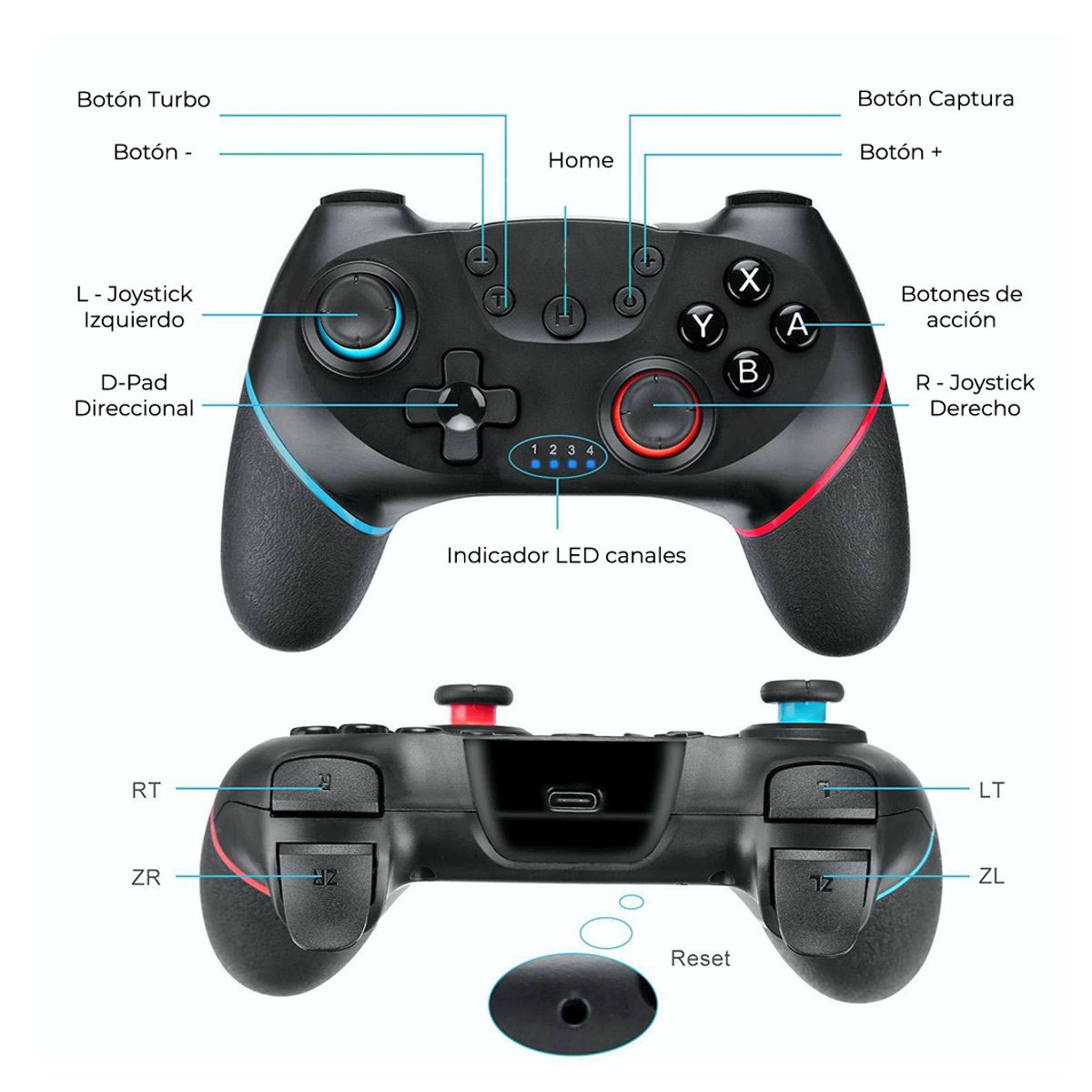 Foto 6 pulgar | Control Bluetooth Compatible Con Nintendo Switch con Vibración Elegate Negro