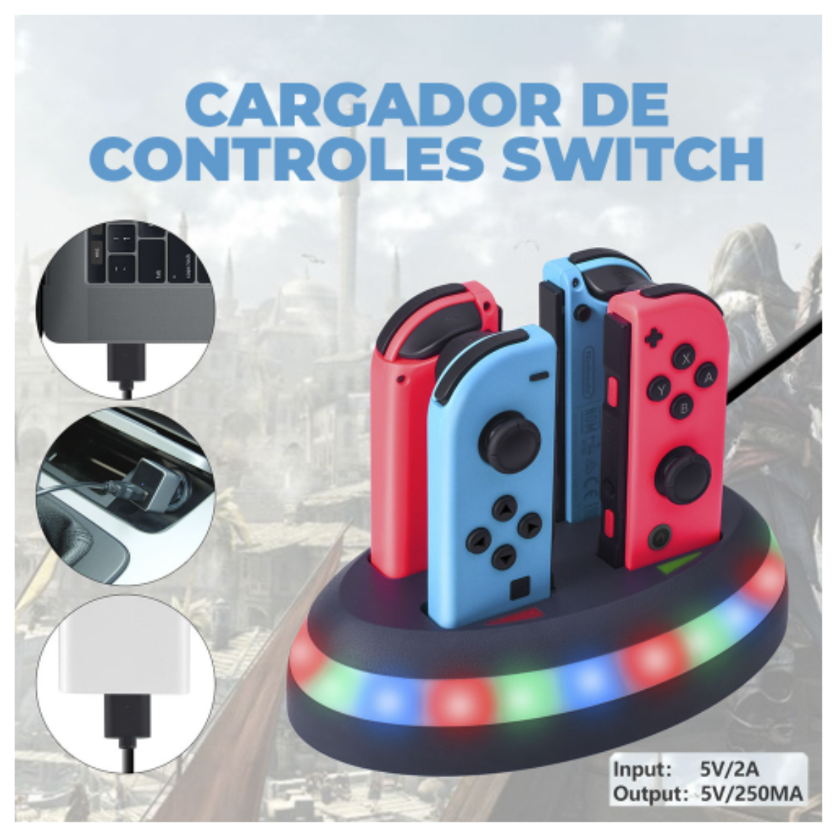 Foto 8 pulgar | Estación de Carga Rápida para Nintendo Switch Joy-Con - Carga 4 Mandos Simultáneamente