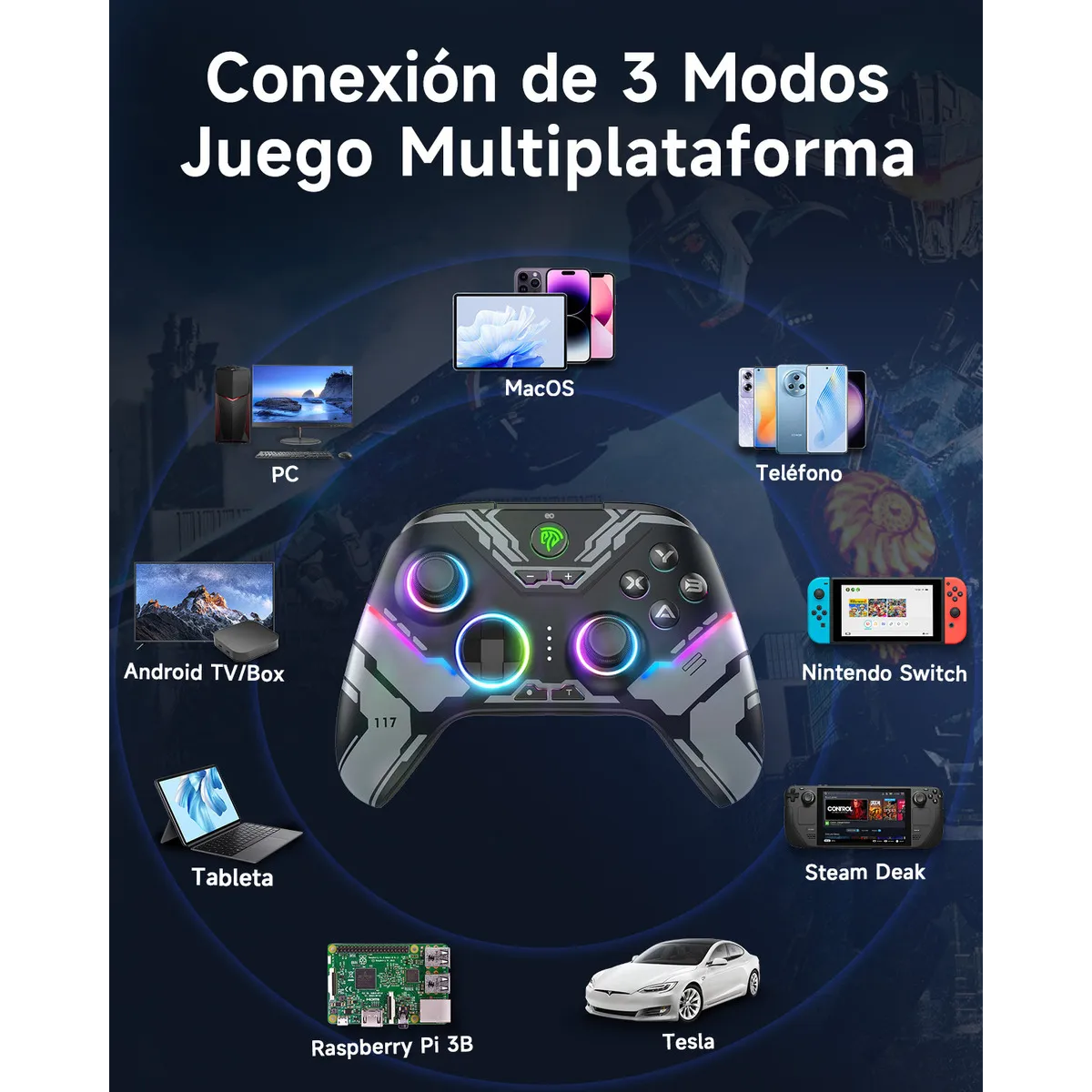Foto 4 pulgar | Control Bluetooth Para Pc Android  Nintendo Switch Eo Safe Imports Esi-20083 Negro