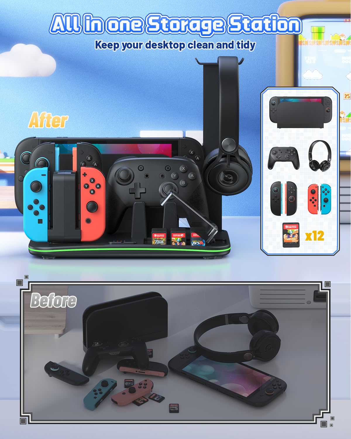 Foto 3 | [base De Carga] Base De Carga Y Organizador Fastsnail Para Nintendo Switch 2/1/oled - Venta Internacional.