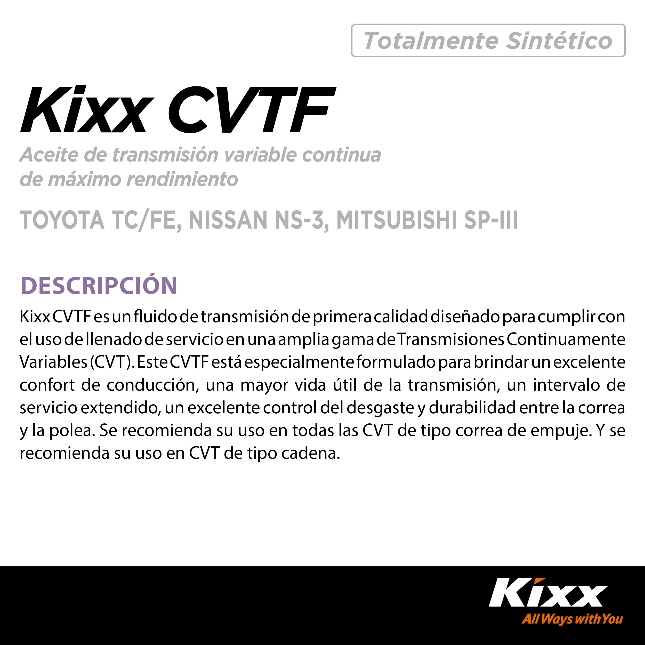 Foto 2 | Aceite Para Transmisión Automática Sintético Kixx Cvtf, 1l