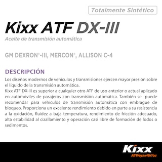 Foto 2 | Aceite Para Transmisión Automática Kixx Sintético Atf Dx-iii, 1l
