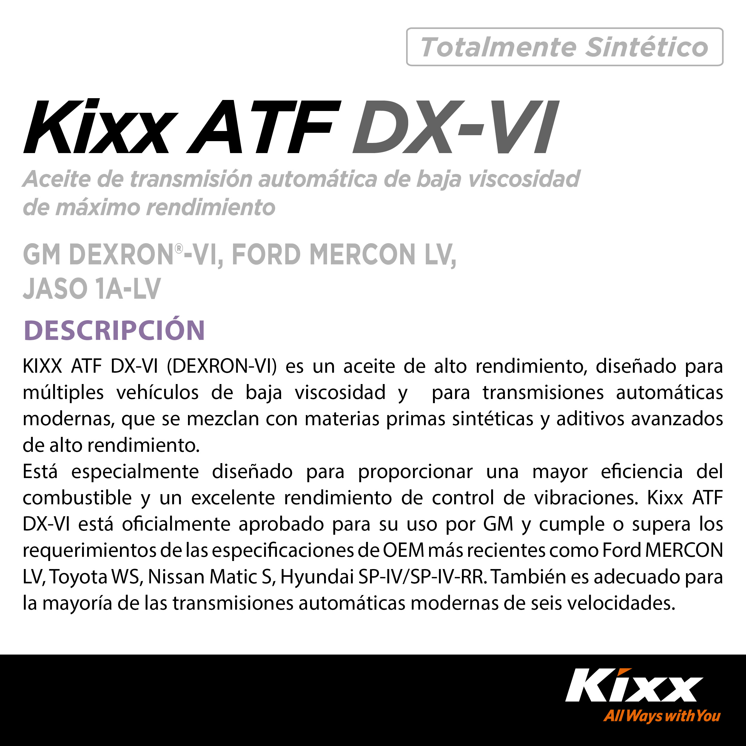 Foto 2 | Aceite Para Transmisión Automática Sintético Kixx Atf Dx Vi, 4l