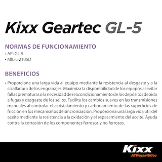 Foto 3 | Aceite Para Transmisión Manual Kixx Geartec Gl-5 80w-90, 1l