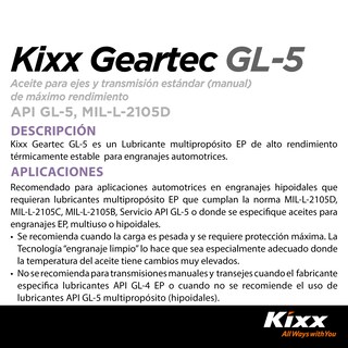 Foto 2 | Aceite Para Transmisión Manual Kixx Geartec Gl-5 75w-90, 1l