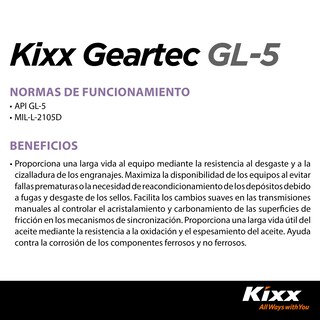 Foto 3 | Aceite Para Transmisión Manual Kixx Geartec Gl-5 75w-90, 1l