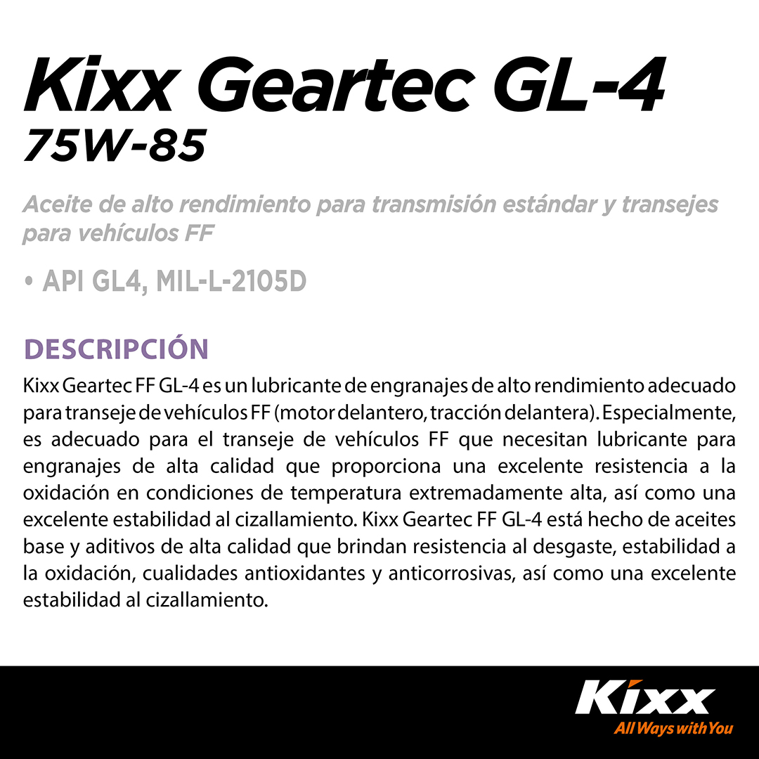 Foto 2 | Aceite Para Transmisión Manual Kixx Geartec Gl-4 75w-85, 4l