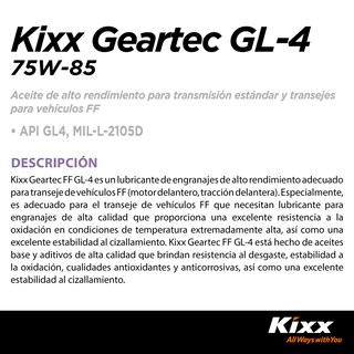 Foto 2 | Aceite Para Transmisión Manual Kixx Geartec Gl-4 75w-85, 4l