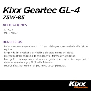 Foto 3 | Aceite Para Transmisión Manual Kixx Geartec Gl-4 75w-85, 4l