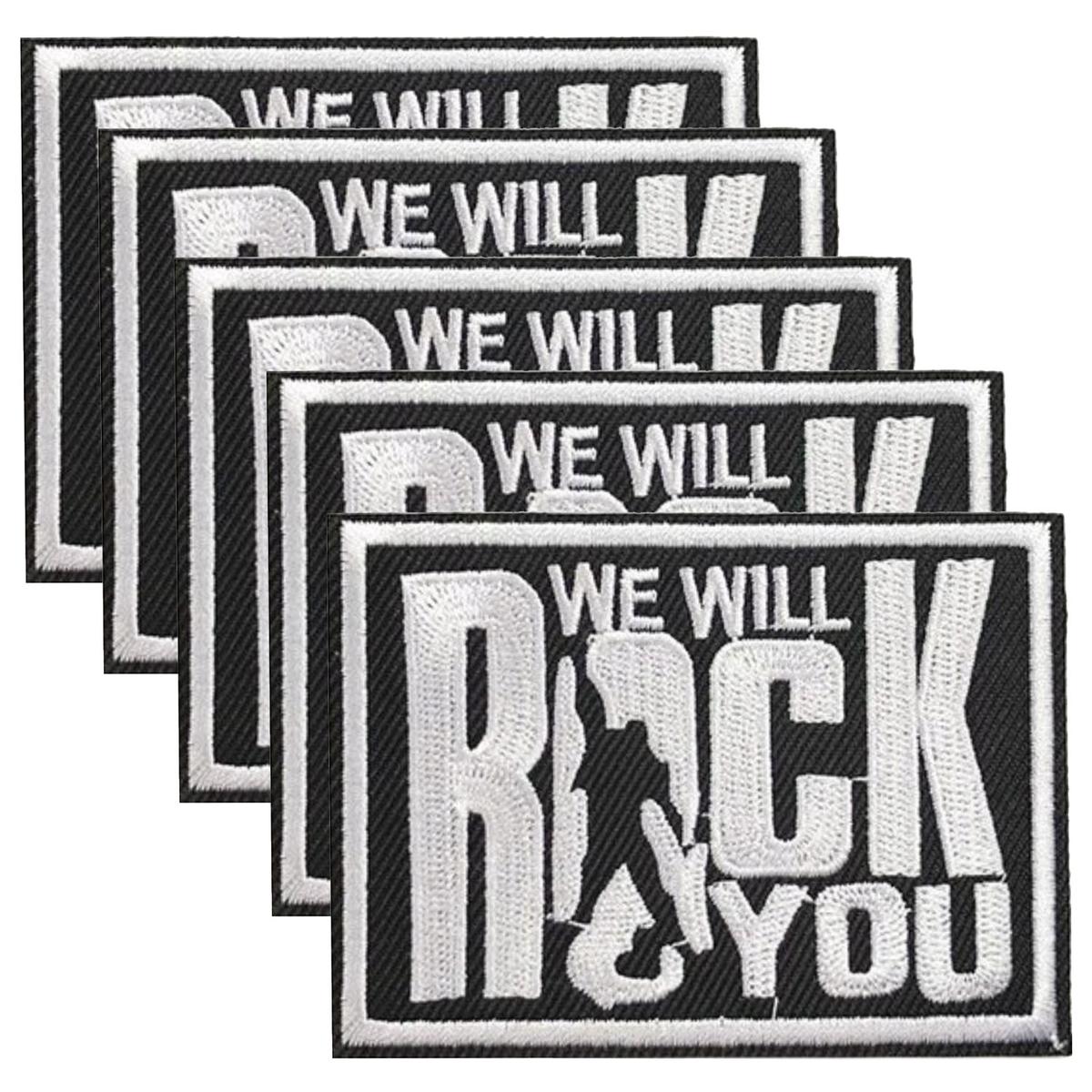 Parches Bordados Prácticos  Patchpros  Mxock-005  We Will Rock You  Negro/blanco