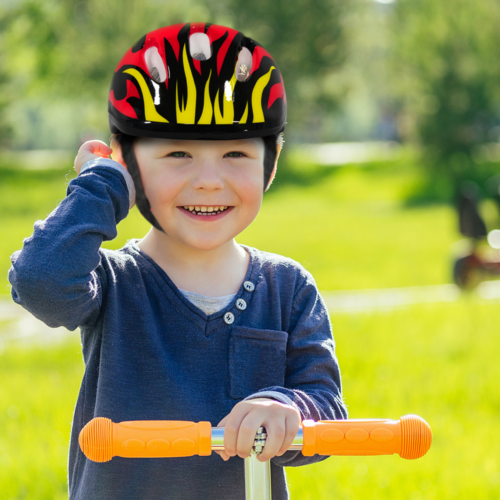 Foto 4 pulgar | Casco para Bicicleta de Niños Diseño Fuego Llamas color Negro Poliestireno Confortable