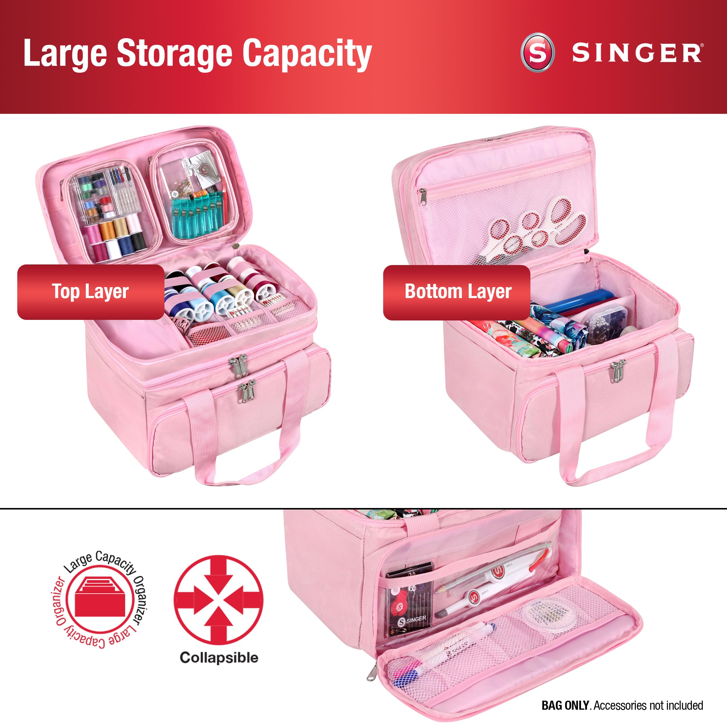 Foto 3 pulgar | Bolsa Organizadora de Accesorios de Costura Singer Doble Capa Rosa - Venta Internacional