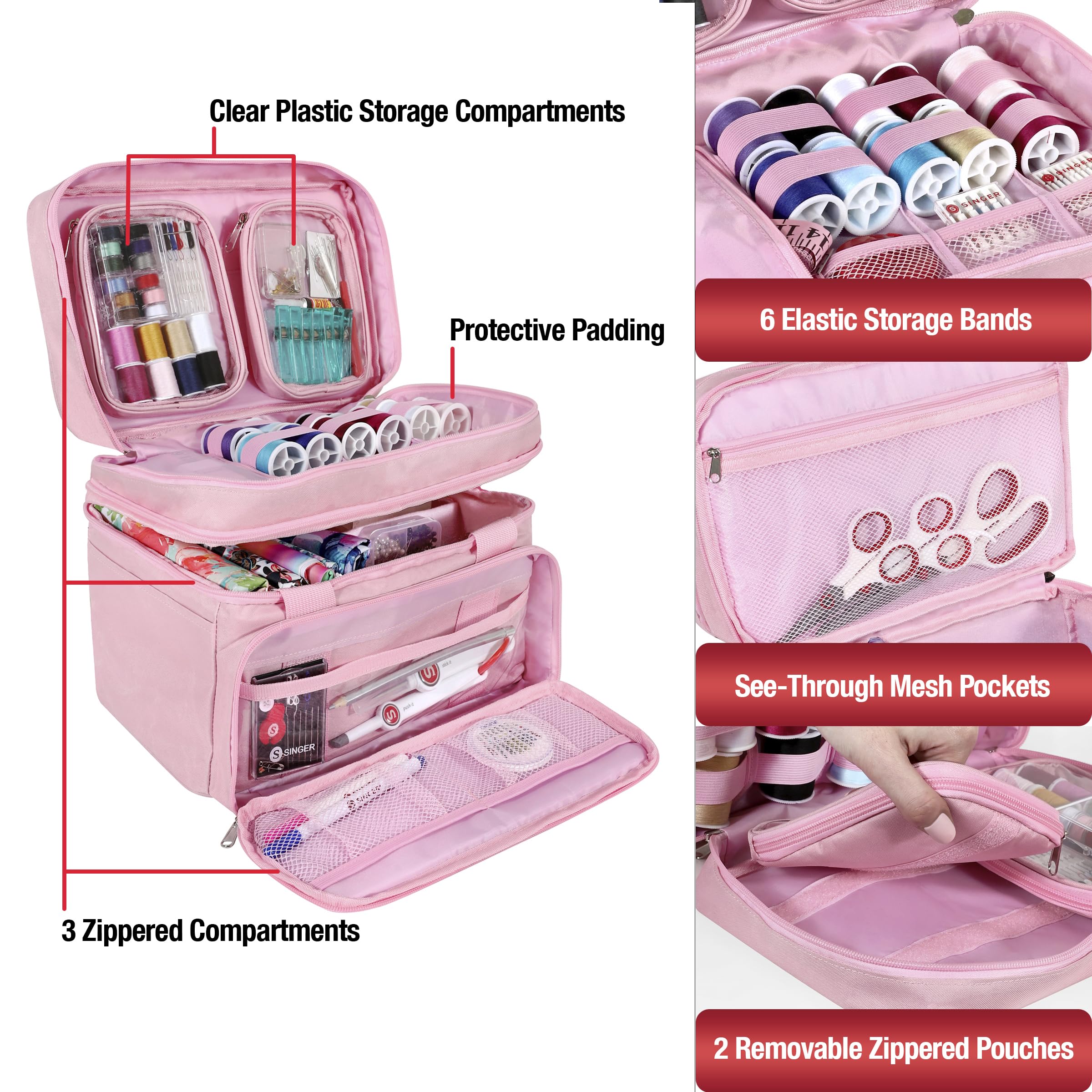 Foto 5 pulgar | Bolsa Organizadora de Accesorios de Costura Singer Doble Capa Rosa - Venta Internacional