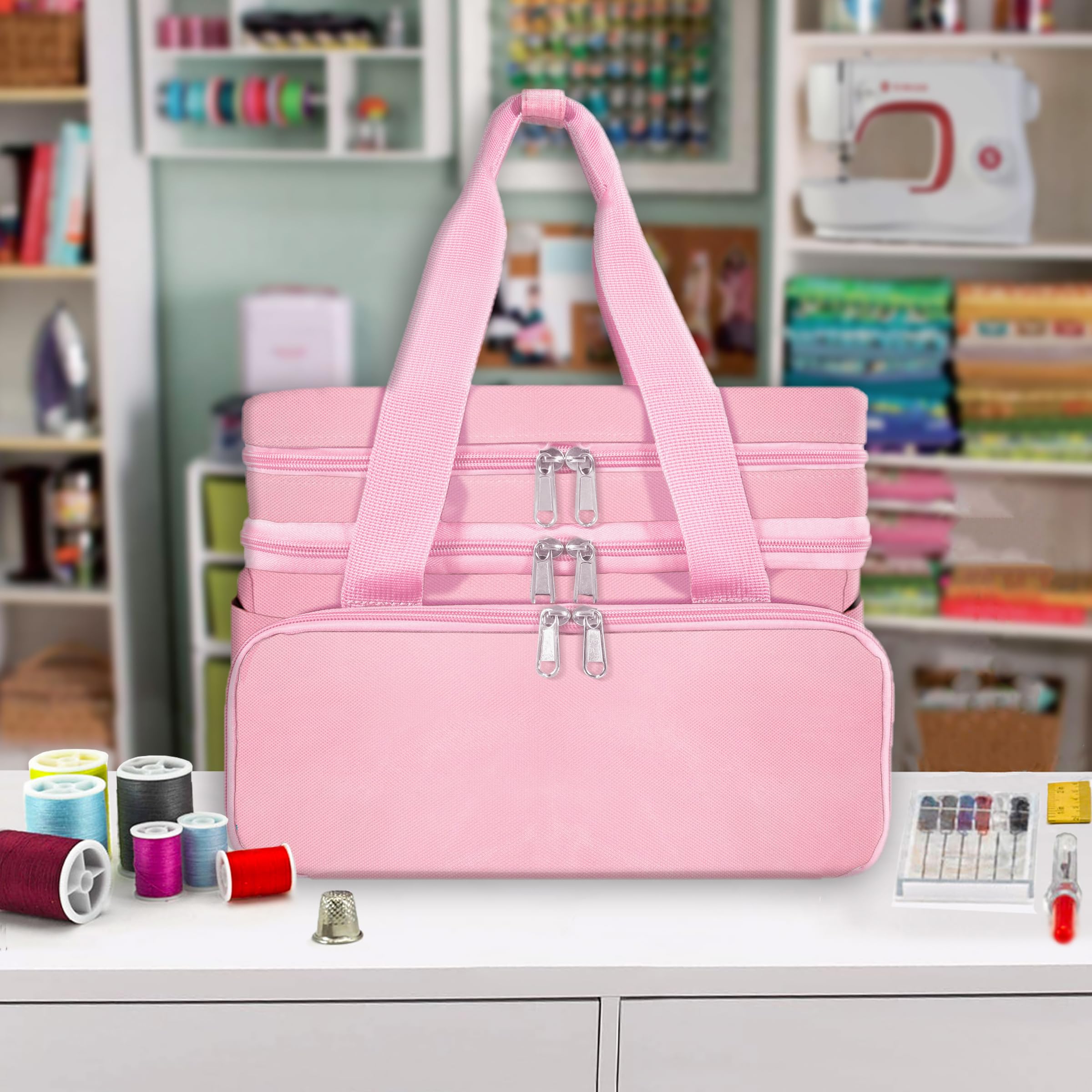 Foto 6 pulgar | Bolsa Organizadora de Accesorios de Costura Singer Doble Capa Rosa - Venta Internacional