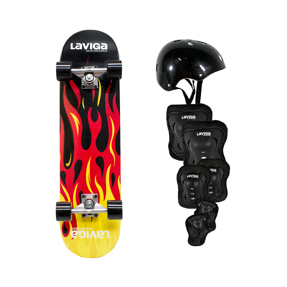 Patineta con Kit de Seguridad Juvenil LAVIGA Negro Plástico Resistente