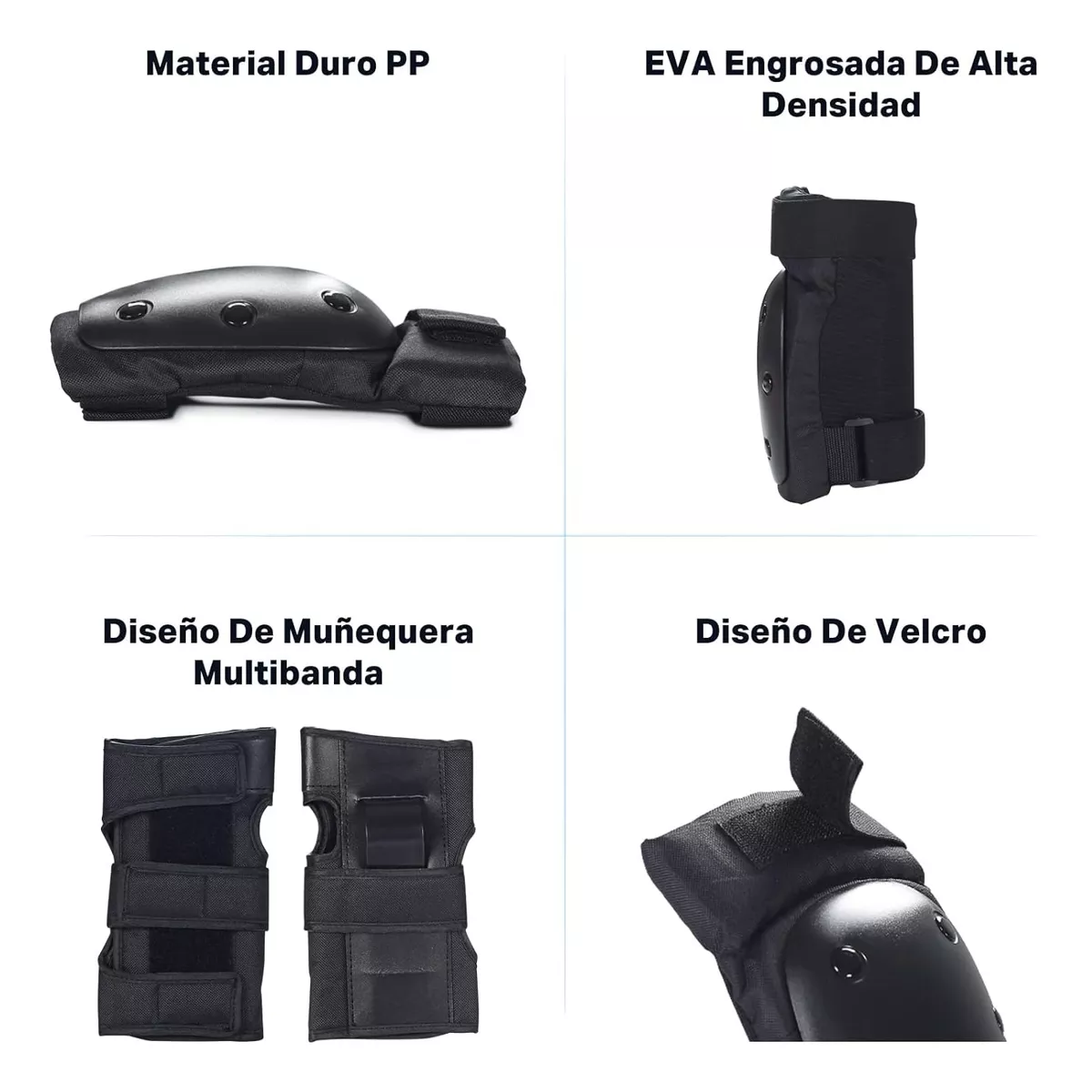 Foto 3 pulgar | Kit 6 Pcs Coderas De Rodilla Con Protector De Muñeca Ajustable Talla L Eo Safe Imports Esi-14527 Negro