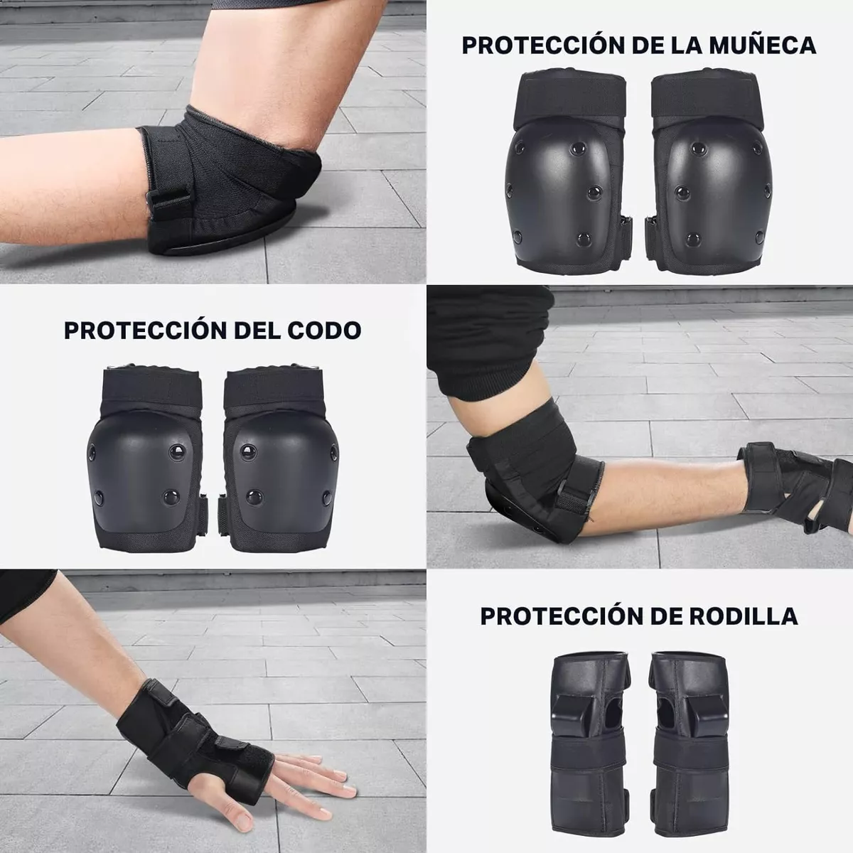 Foto 4 pulgar | Kit 6 Pcs Coderas De Rodilla Con Protector De Muñeca Ajustable Talla L Eo Safe Imports Esi-14527 Negro