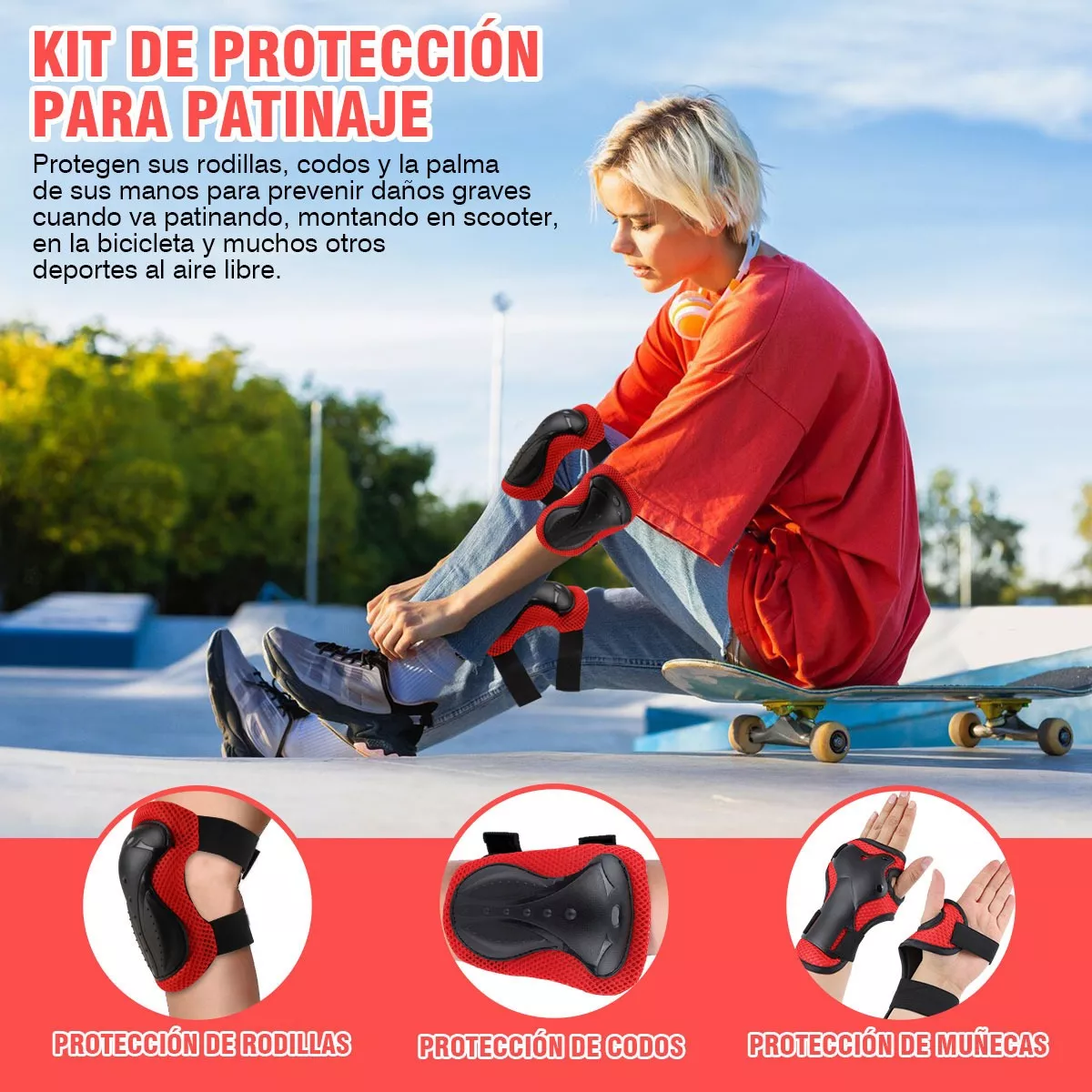 Foto 3 pulgar | Kit De Protecciones Con Rodilleras Codilleras Muñequeras 6pz Eo Safe Imports Esi-14517 Multicolor