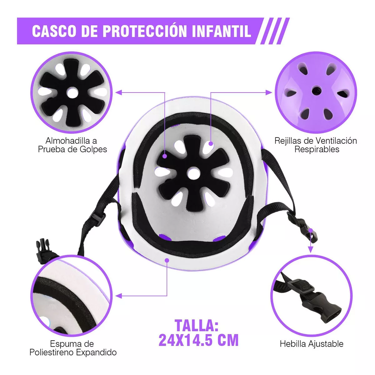 Foto 3 pulgar | Kit De Protección De Patín Niños Con Casco Rodillera Codera Eo Safe Imports Esi-17509 Purpura