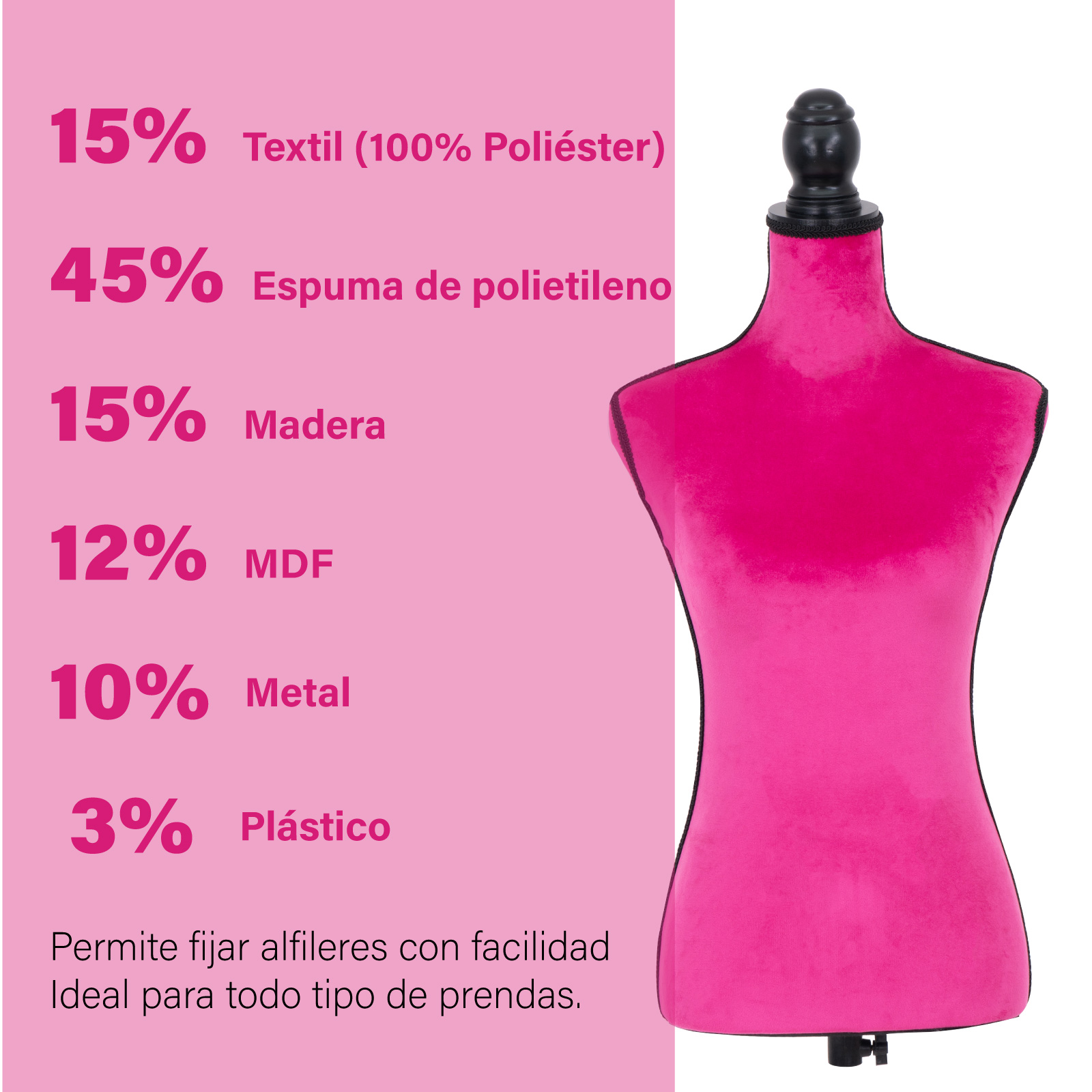 Foto 5 pulgar | Maniquí Torso Femenino Afelpado Onof Mtfat Para Modista Color Fucsia