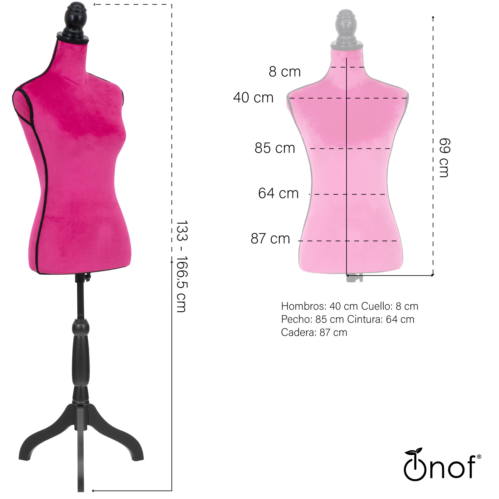 Foto 6 pulgar | Maniquí Torso Femenino Afelpado Onof Mtfat Para Modista Color Fucsia