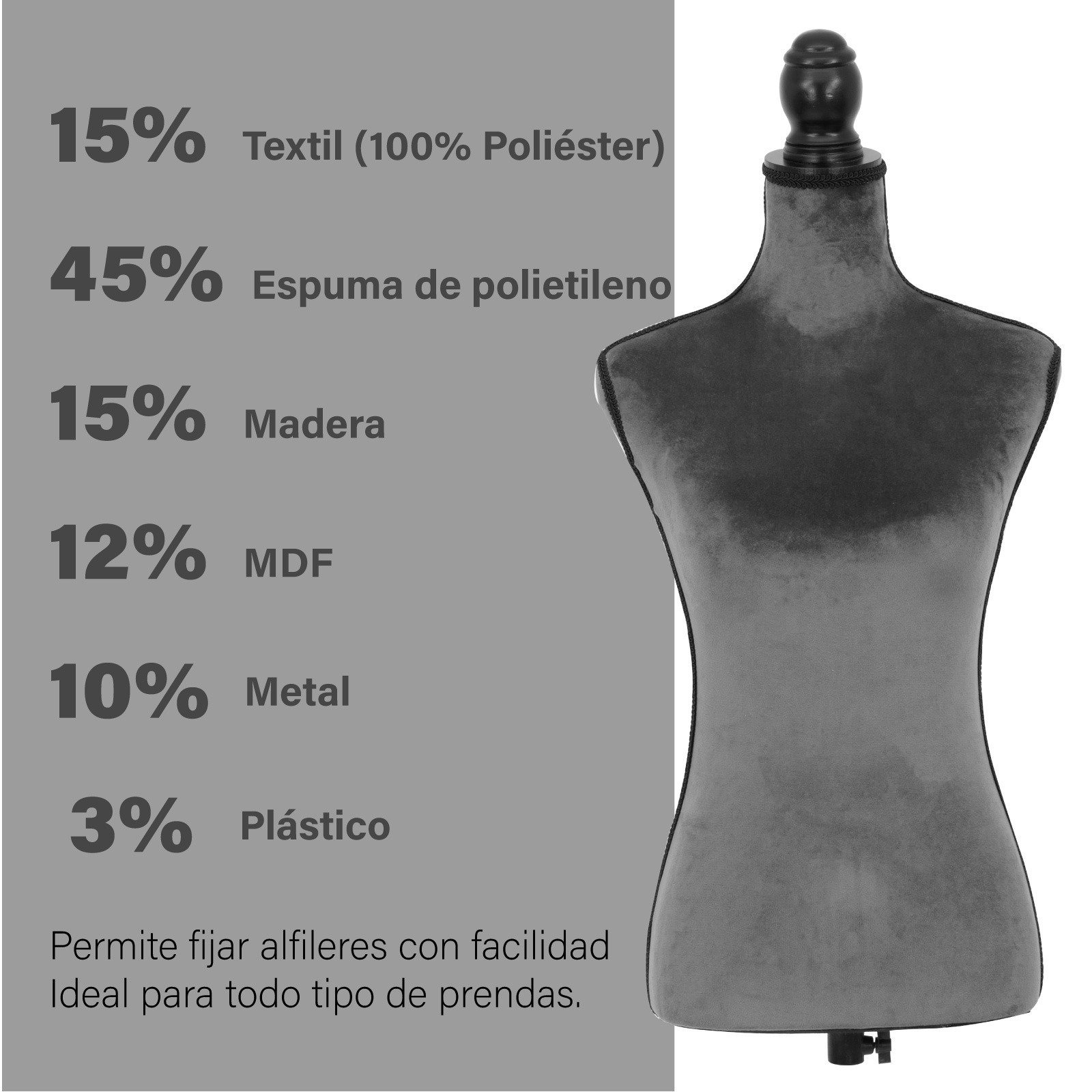 Foto 5 pulgar | Maniquí Torso Femenino Afelpado Onof Mtfat Para Modista Color Gris Fuerte